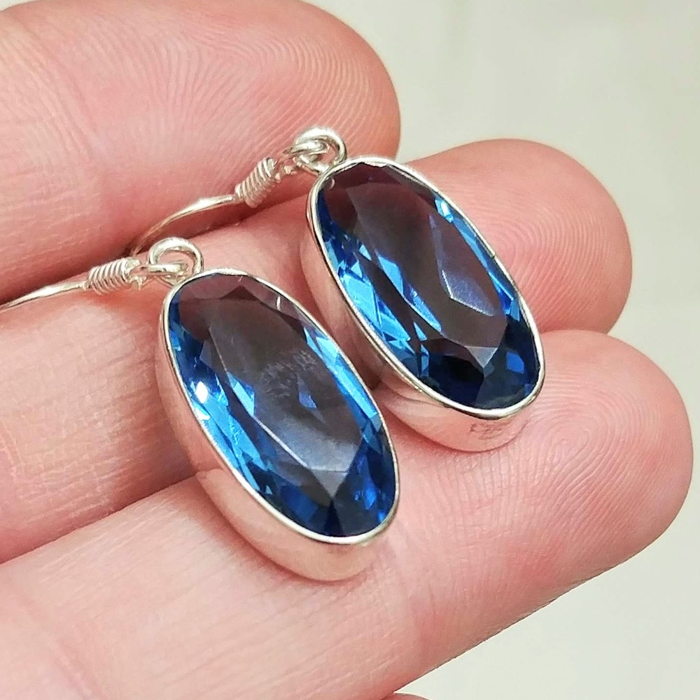 10ct Blue Topaz 925 Solid Sterling Silver Earrings - Picture 5 of 6